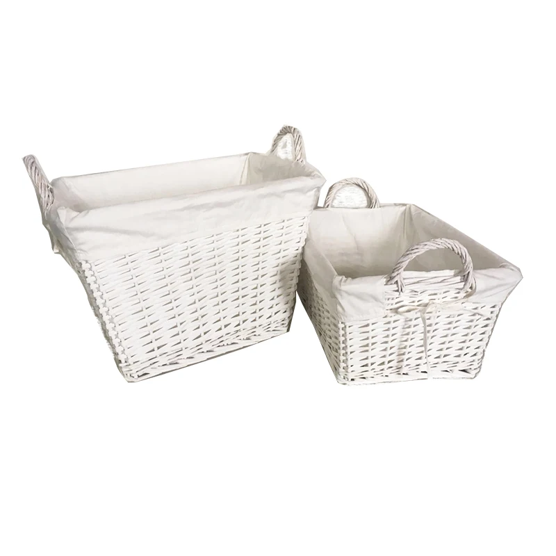 

white wicker storage basket with handle lining contain bread