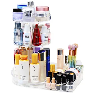 Image of 360 degree Rotating DIY Lipstick Transparent black makeup brush Cosmetic rack Acrylic Makeup Organizer Storage Box