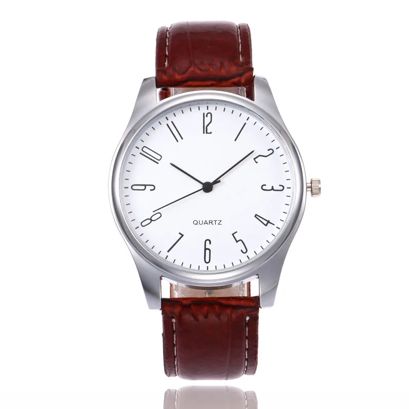 

2019 Men Big Round Dial Business Watch Arabic Numbers Leather Strap Analog Quartz Wrist Watch (KWT2117), As the picture