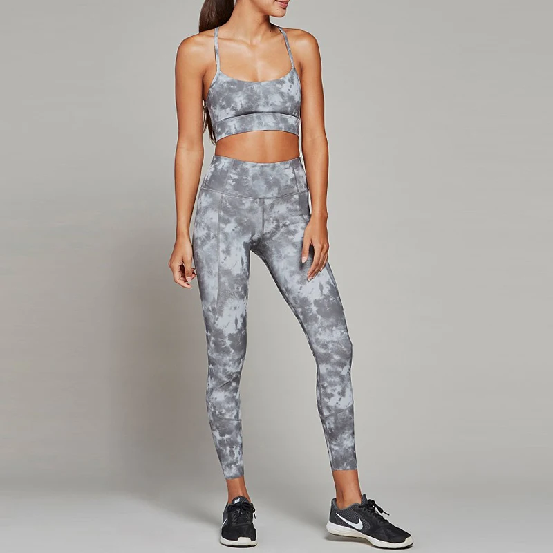 

Marble Printed Women Leggings And Bra Top Fitness Yoga Sport Workout Wear Two Piece Set Clothing