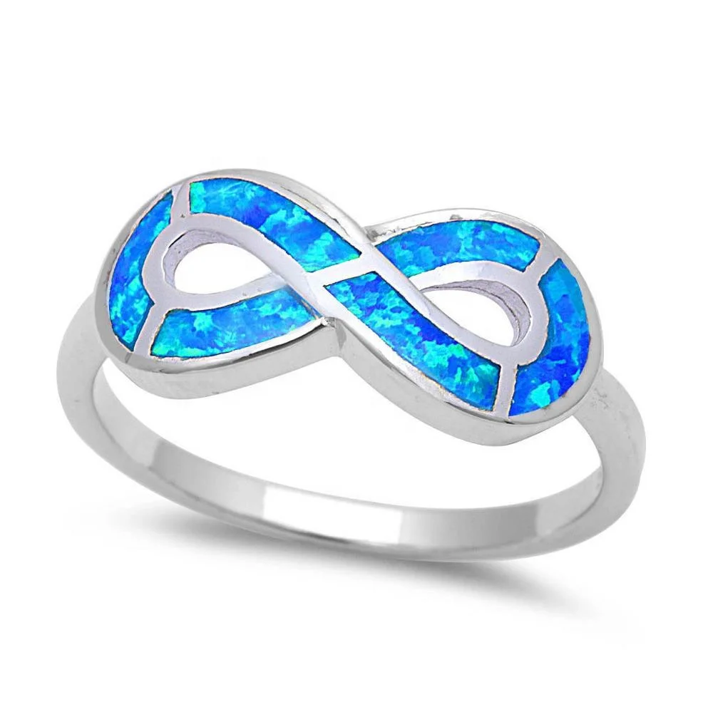

925 Sterling Silver Women Jewelry Blue Fire Opal Infinity Ring
