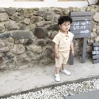 

2019 kids clothing sets solid color pure cotton suit for beby boys and girls lapel short sleeve shorts sets