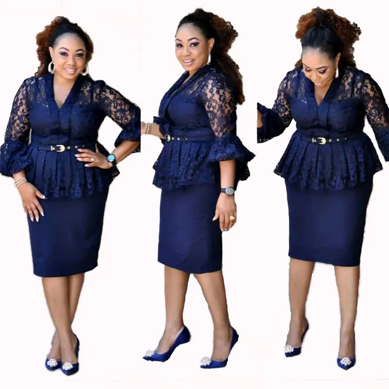 

90428-MX20 Sexy Fashion Lace Tops Plus Size Dresses For Women