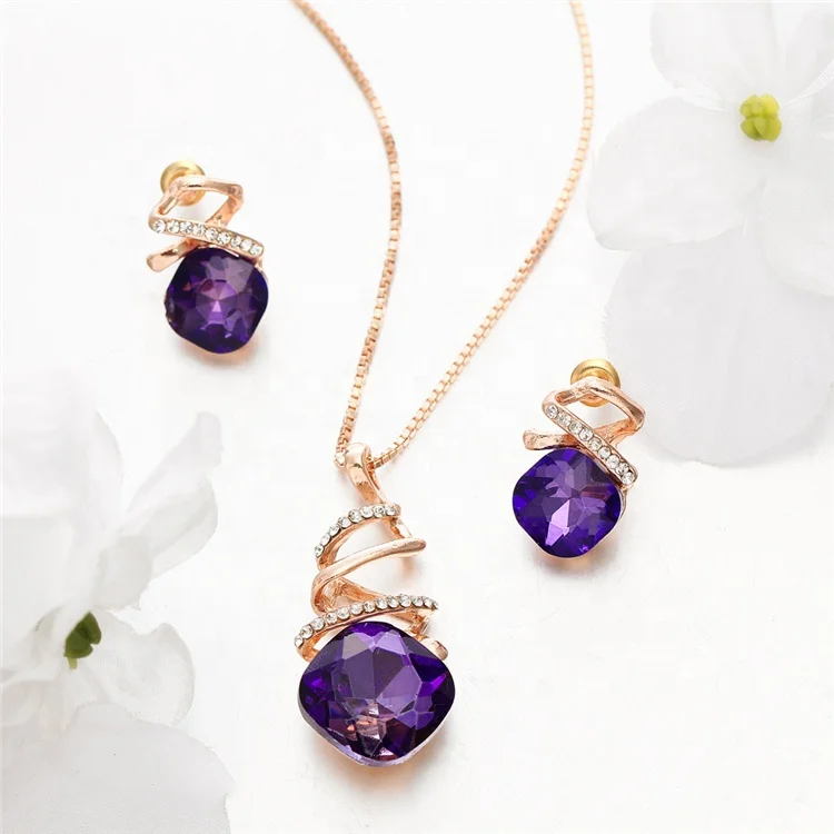 

High-end fashion gold plated bridal necklace earring set ruby zircon jewelry set, Picture