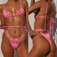 

Two Piece Pink Snakeskin Fashion Girls Bikini