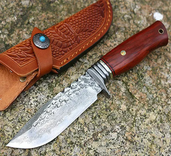 

Wood + Steel Handle Fixed Hunting Knife Rescue Tool with Leather sheath Tactical Knives 9885