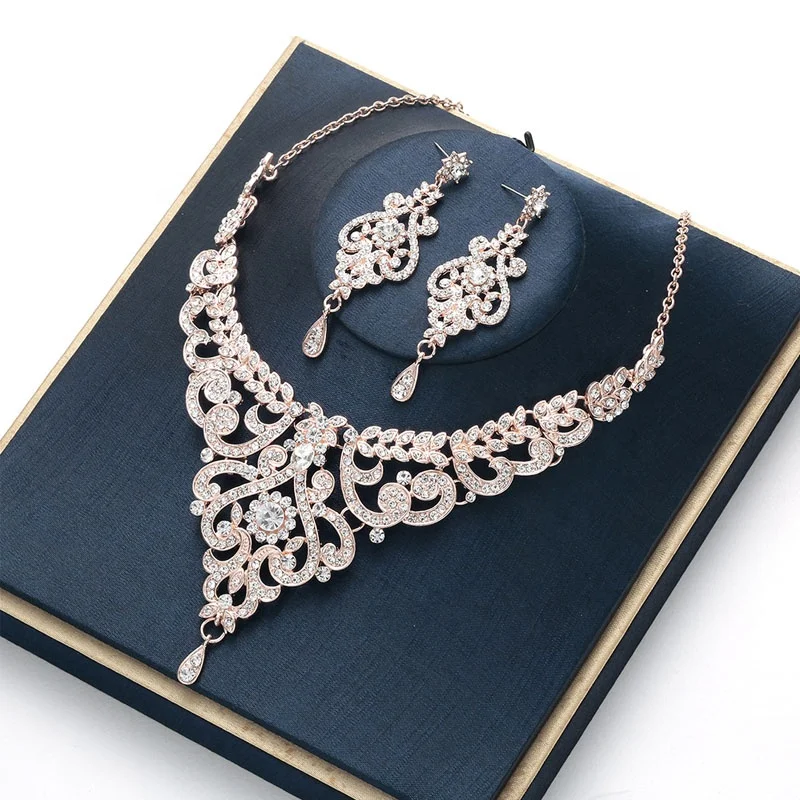 

Genya Full-diamond Necklace Women's Wedding Bridal Jewelry Earrings Set Party Accessories, Silver