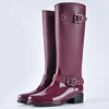 Fashion ladies rain pvc boots outdoor waterproof wellies safety garden long knee gumboots soft pure color riding galoshes