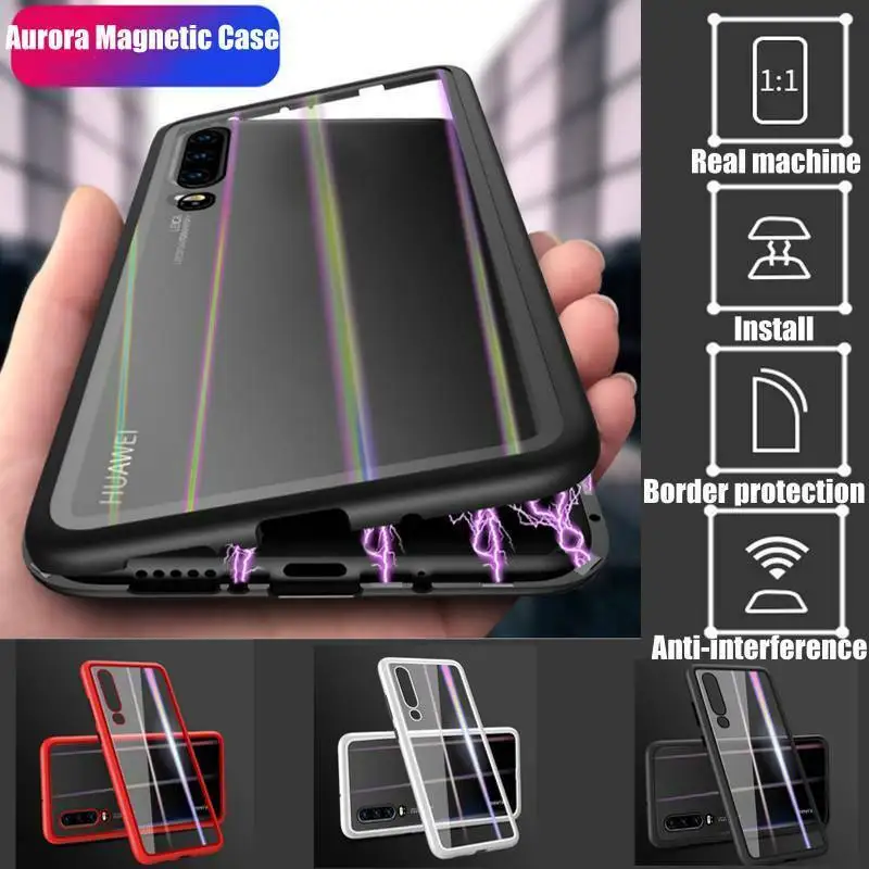 

Magnetic Adsorption Tempered Glass Case Cover Huawei P30 P20 Lite Mate 20 Pro