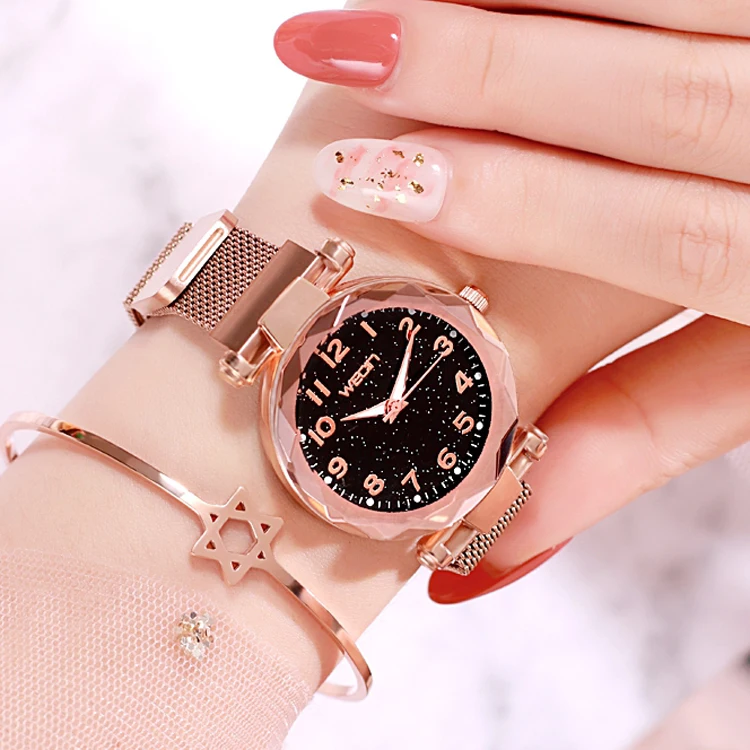 

ST 238 top Brand Luxury Mesh Magnet Buckle Quartz Clock Watches For Women Starry Sky Bracelet Dress Wrist Watches