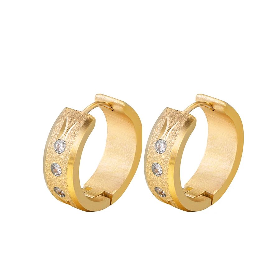 

E-883 Xuping manufacturer 24k gold charming hoop round shaped inlayed synthetic zircon earrings for women