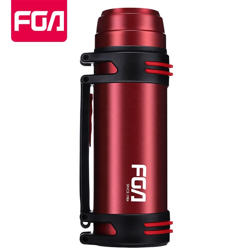 

FGA Stainless steel portable vacuum insulated travel flask pot with handle strap, Black;bule;red;gold