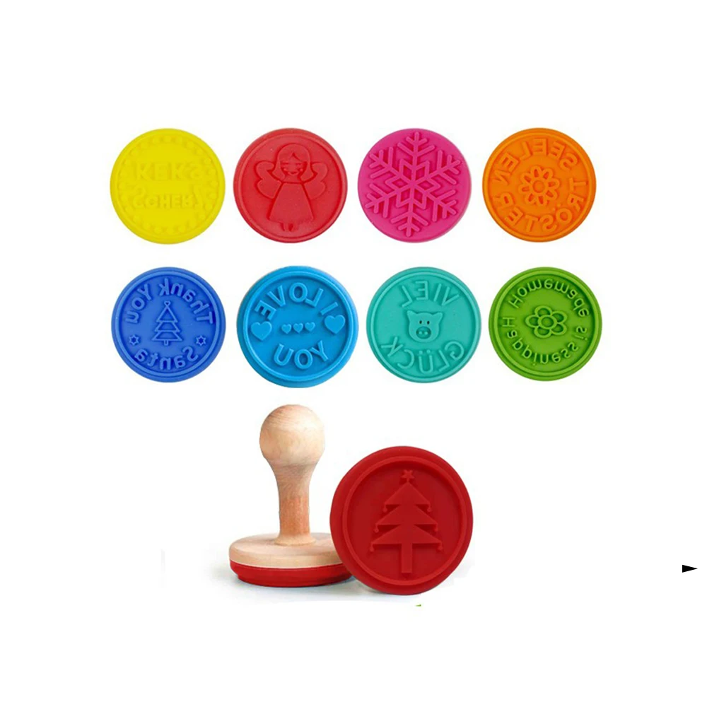 
Wholesale Custom Christmas Gift Silicone Stamp DIY wood handle silicone cookie stamp 