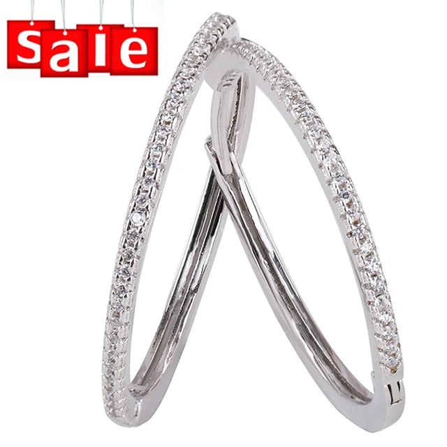 

wholesale 925 Sterling silver jewelry cubic zirconia 24.5mm hoop earrings