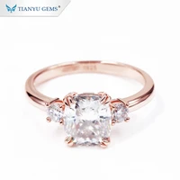 

Tianyu gems jewelry cushion cut 925 sterling silver gold plated luxury fashion moissanite diamond ladies ring