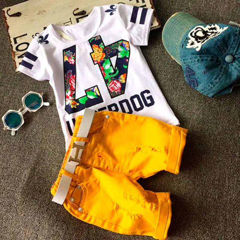 
New design printing 47 letter t shirt and short pants 2pcs set kids baby boys clothes  (62080375592)