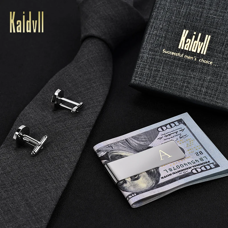 

Kaidvll Stainless Steel Engraved Initial Cufflinks and Tie Clip Bar Set Alphabet Letter with Gift Box A-Z, Silver and stainless steel