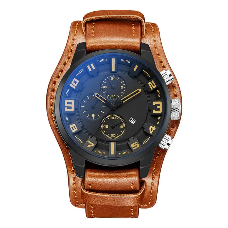 

Top Brand Men Watch Sports Military Quartz Watches Analog Digital Durable Leather Strap Wristwatches Relojes, Silver;brown;grey;blue and black