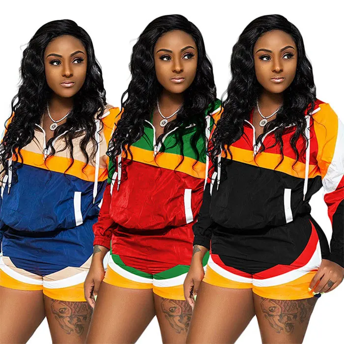 

90425-MX72 2 piece sets hooded shorts summer tracksuit styles Jumpsuits women