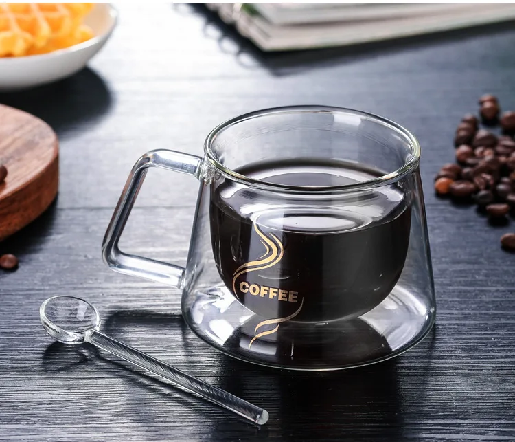 
Double-Wall Insulated Glass Cup Coffee Mugs with Unique with Handle Perfect for Latte/ Americano/ Cappuccinos/ Tea Bag/ Beverage 