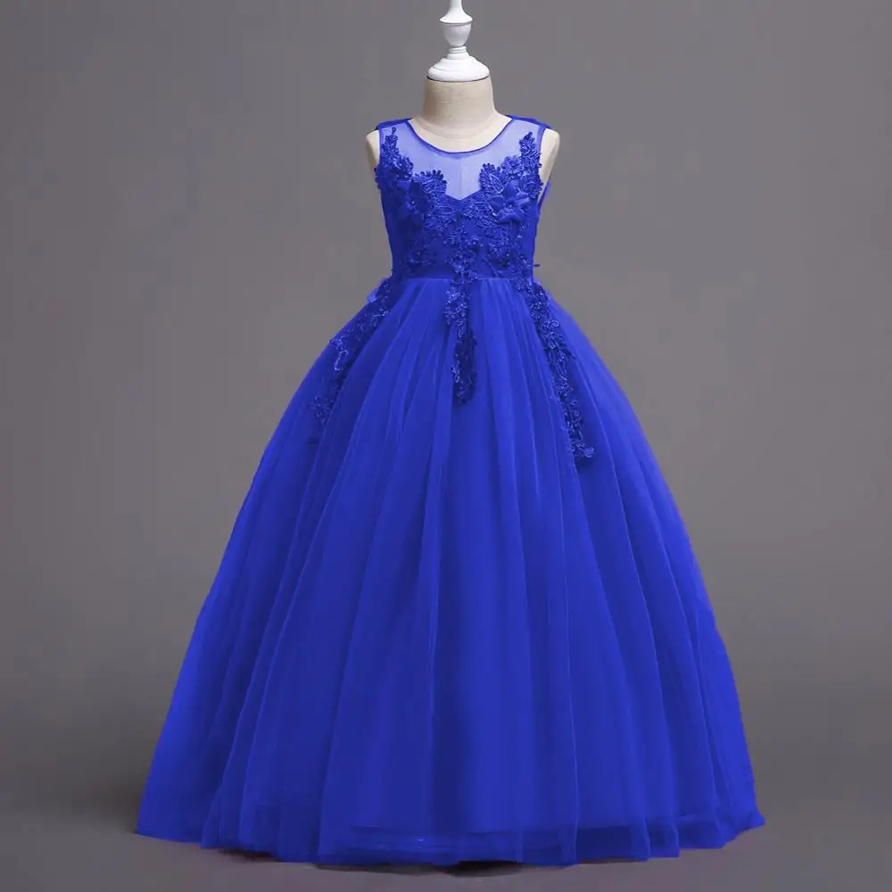 

Wholesale children lace embroidery frock girl bow party long summer dress