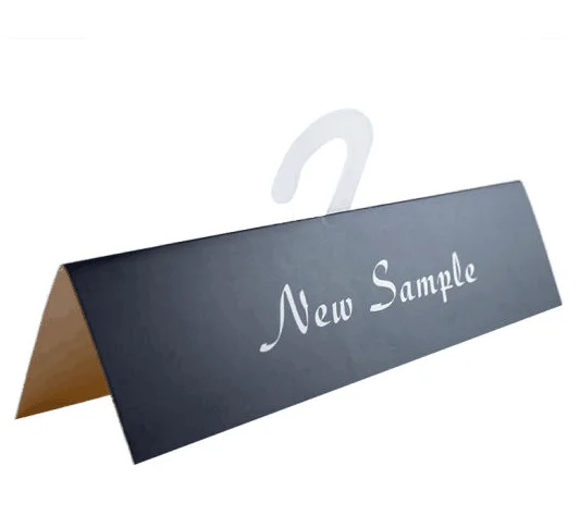 

Customized Textile Fabric Swatch Sample Display Black Printed Paper Hangers