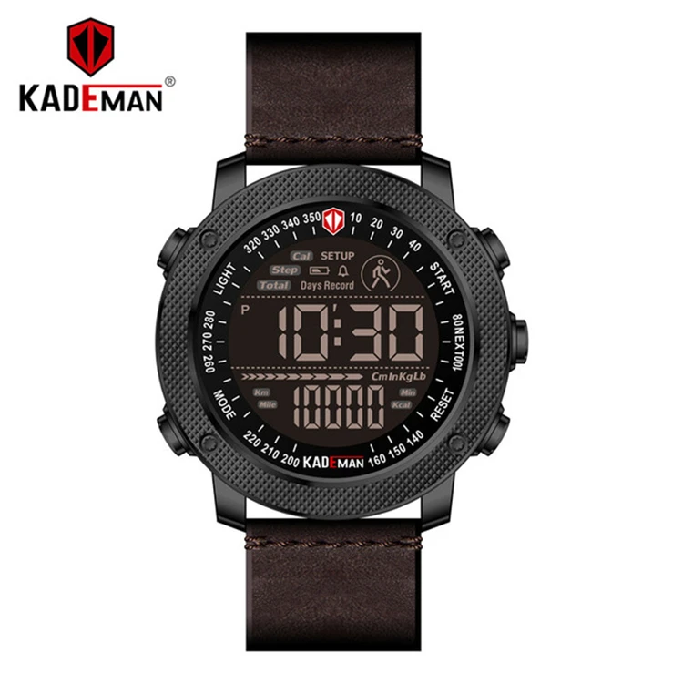 

KADEMAN 6121G Men Watch Creative Step Counter Digital Sport Wristwatches Waterproof Military Army Fashion Male Leather Clock