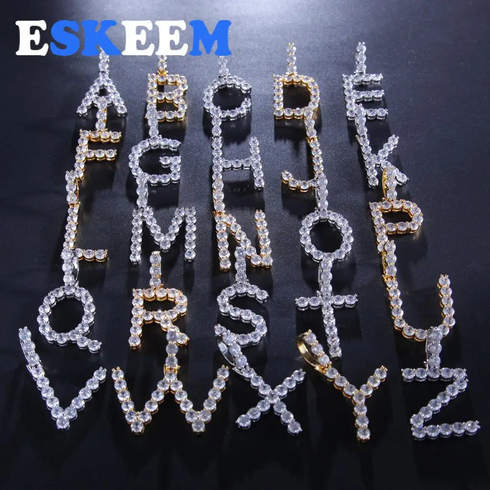 

Custom Hiphop 18K Gold Plated Iced Out AAA Cubic Zircon 26 Letter Pendant Necklace Bling Bling Hiphop Jewelry Wholesale, Picture