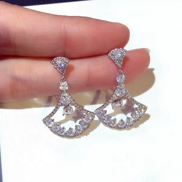 

2019 sector shape cubic zirconia drop earrings for women bride wedding earrings brincos boucle d'oreille longue pendientes