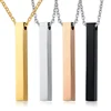 Vertical rectangular bar style personalized silver/gold/rose gold/black stainless steel blank bar necklace for custom engrave