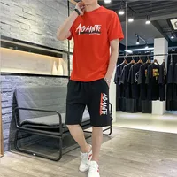

2019 summer new short-sleeved t-shirt men's suit casual sports street fashion men's clothing set with handsome men's clothing