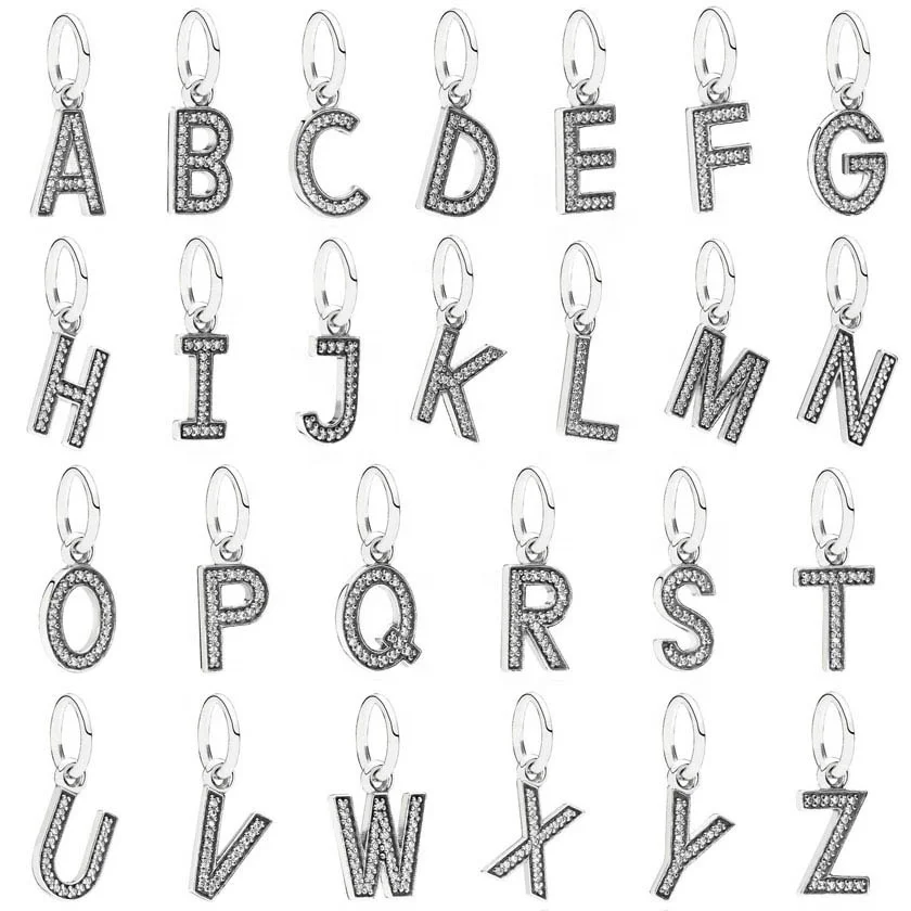 

925 Silver Jewelry A-Z Alphabet Style Charm Pendant Jewelry Letter Alphabets Initial Charm Beads