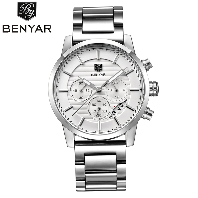 Best Chinese Wholesale Watch Manufacture Man Stainless Steel Quartz Business Watch Clock With Small Dials Benyar 5104M