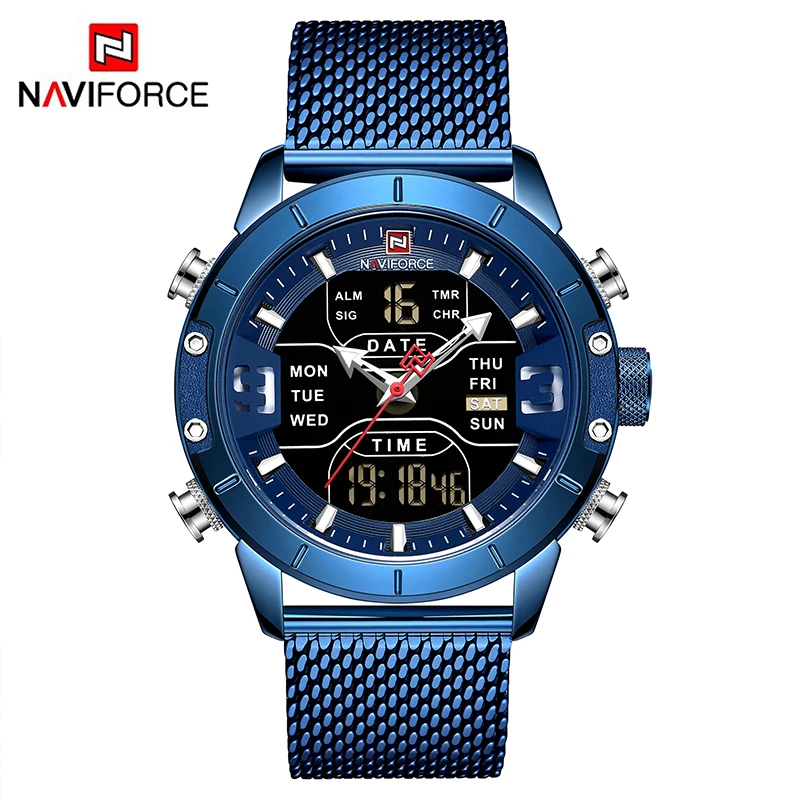 

Naviforce 9153 Men Top Brand Luxury Army Military Stainless Steel Mesh Mens Wristwatch naviforce army watch, 5 different colors as picture