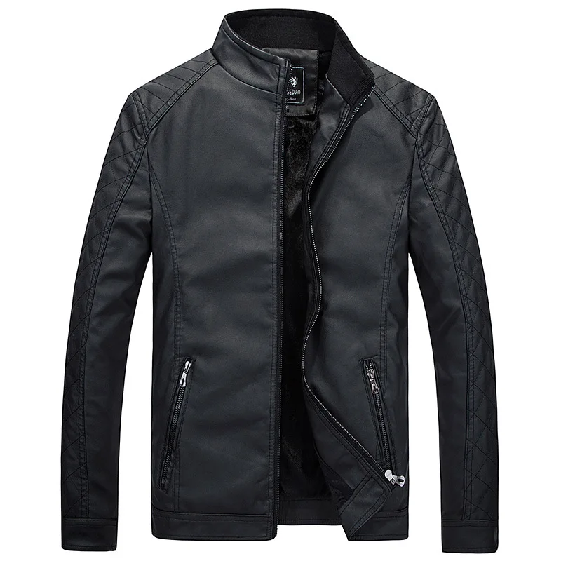 

Male Plus Fleece pu slim stand Motorcycle leather jacket with wholesale price, Black;coffee;purplish red