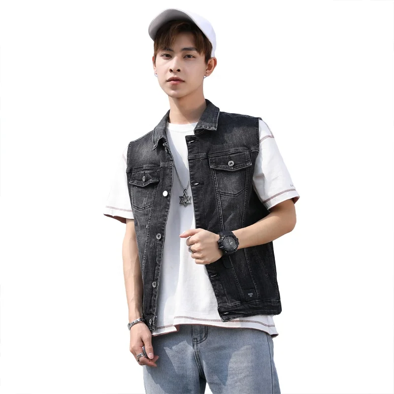 

Eco friendly breathable denim jacket, designer men quilted denim jackets vest, Black