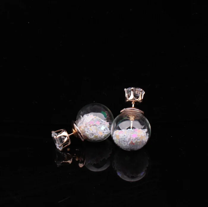 

New design hot selling transparent glass ball five pointed star studs Double sided zircon bubble colored earrings jewelry, Multi