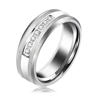 

Luxury High Quality Shining Diamond Stone Bevel Edge Comfort Fit Silver Men Tungsten Ring