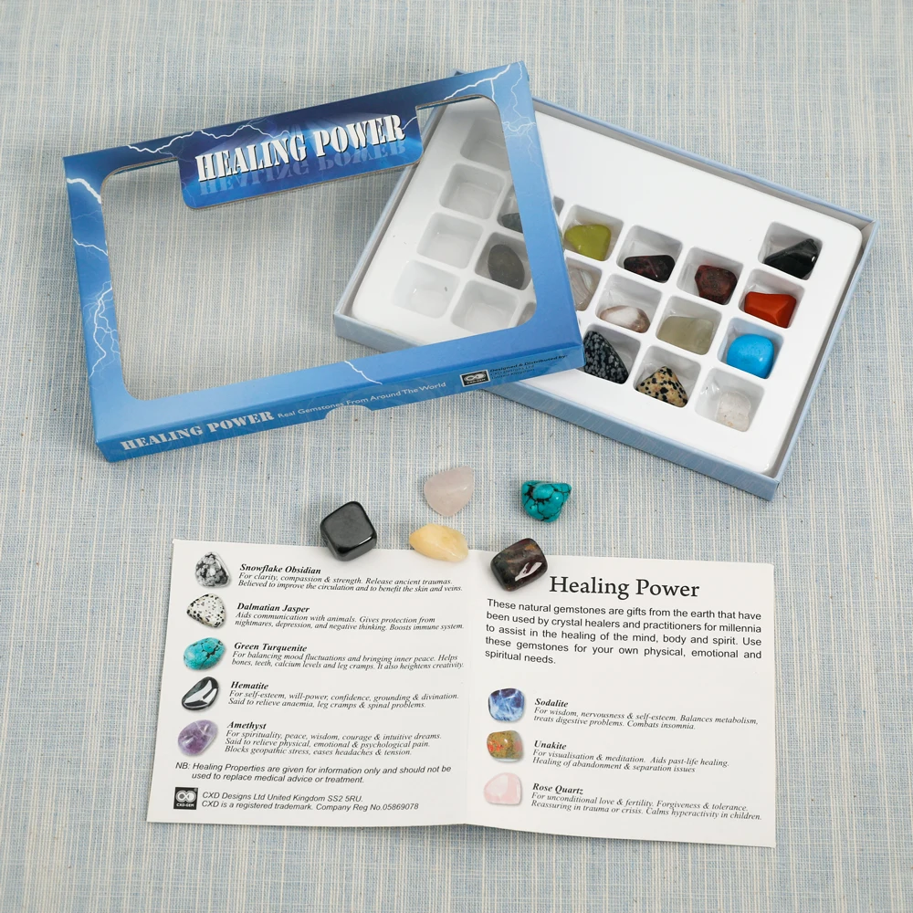 
Yase 20pcs/box healing gift stone set power natural gemstone natural polish stone collection box semiprecious stone kids toys 