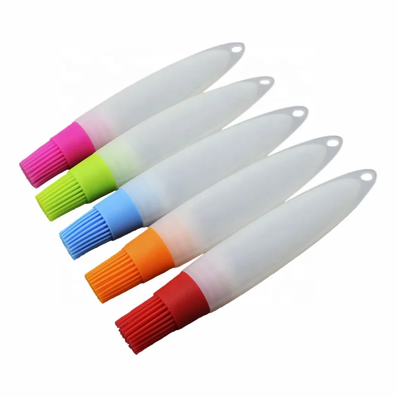 

BBQ Brush Grilling Oil Bottle Brush Heat Resistant Silicone Oil Brush, Red,orange,,blue,green