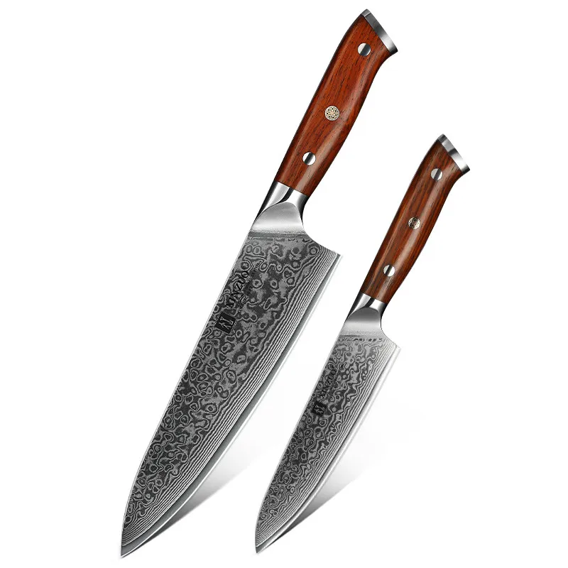 

XINZUO 67 Layers Damascus Steel Carbon Steel Rosewood Sharp Kitchen Chef Knife Set 2Pcs with Gift box manufacturer