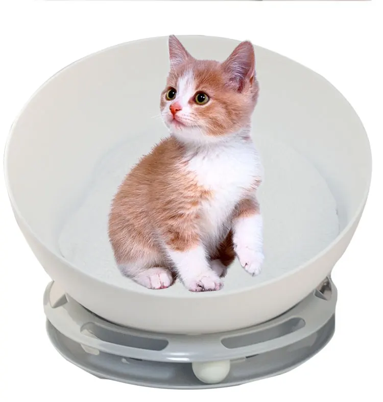 

Plastic pet house creative semi-circle shape half open warm cat bed nest with Track rolling toys, White