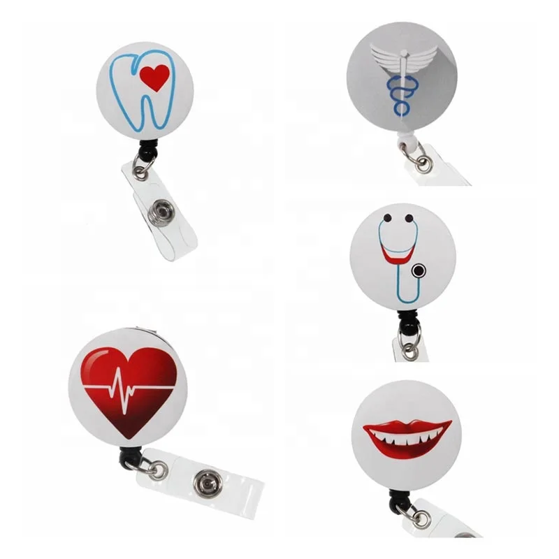 Round Retractable Medical Stethoscope Badge ID Card Holder Reel With Clip Decorative, Various, as your choice