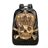3D Rivet Pirate Skull Backpacks Man's PU School Laptop Bag Motorcycle Bag Black/Gold/Silver