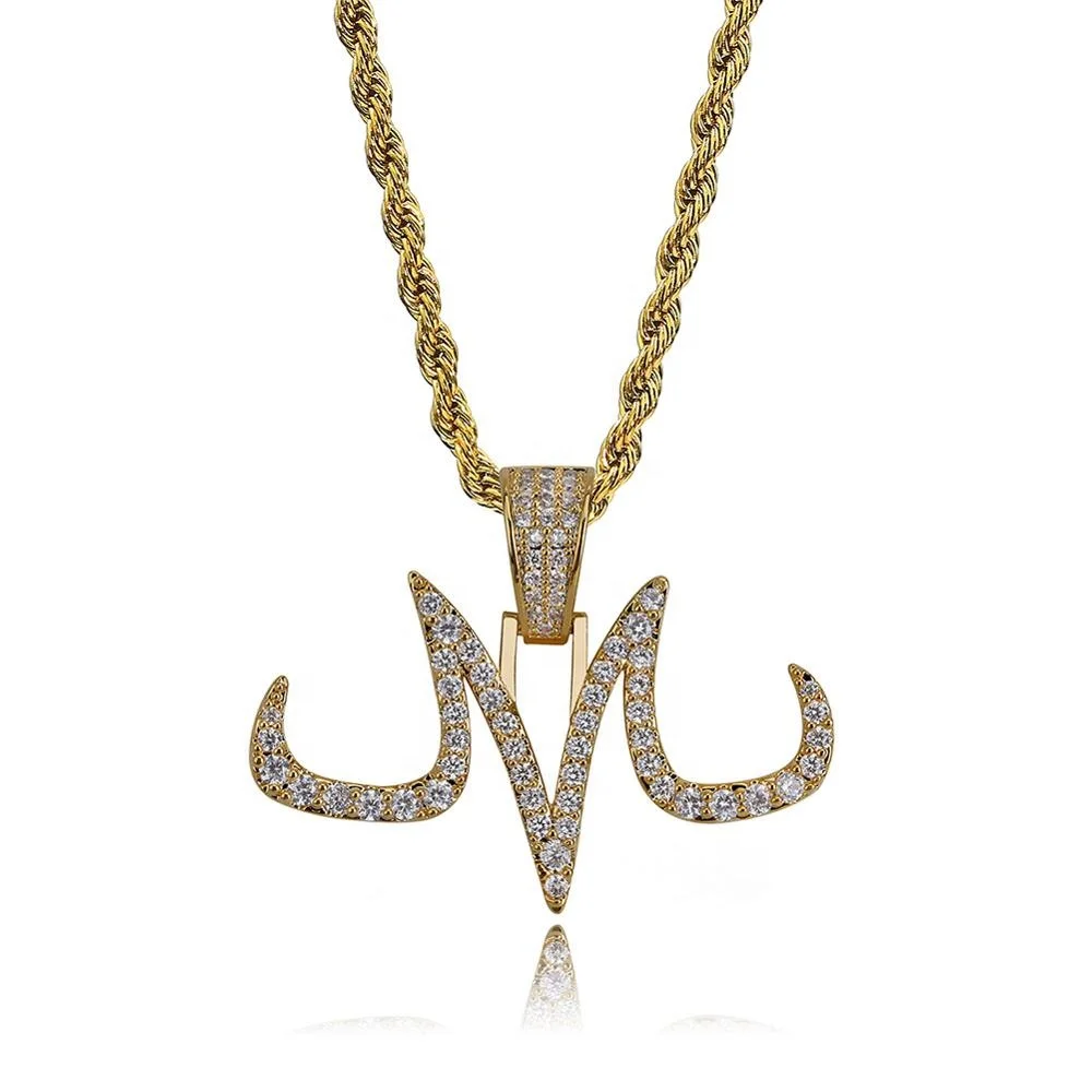 

New Hip Hop Custom Iced Out White And Gold Finish Majin Charm Pendant Necklace, 18k gold/white gold