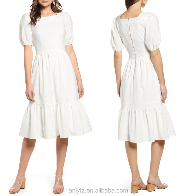 

ANLY apparel factory high quality puff sleeve fitted waist women dress, N/a