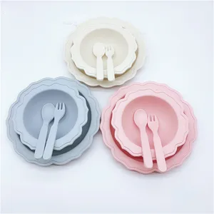 Image of wholesale custom printed bio biodegradable baby bamboo fiber fibre dinner plate divided for kids child children toddler