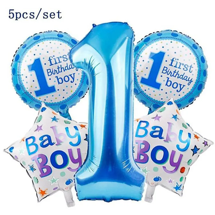 
5pcs/set 1st Birthday Baby Girl Baby Boy Foil Birthday Balloons 18inch Party Decoration for Baby Shower 