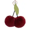 Cute Cherry Leaves Car Keychain Pendant Artificial Rabbit Fur Ball Charm Handbag Keyring Pom Pom Keychain SA3450