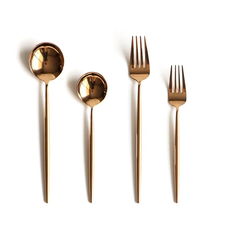 

Stock Portuguese 18-10 Stainless Steel Mirror Rose Gold Cutlery for Wedding Event Restaurant, Golden